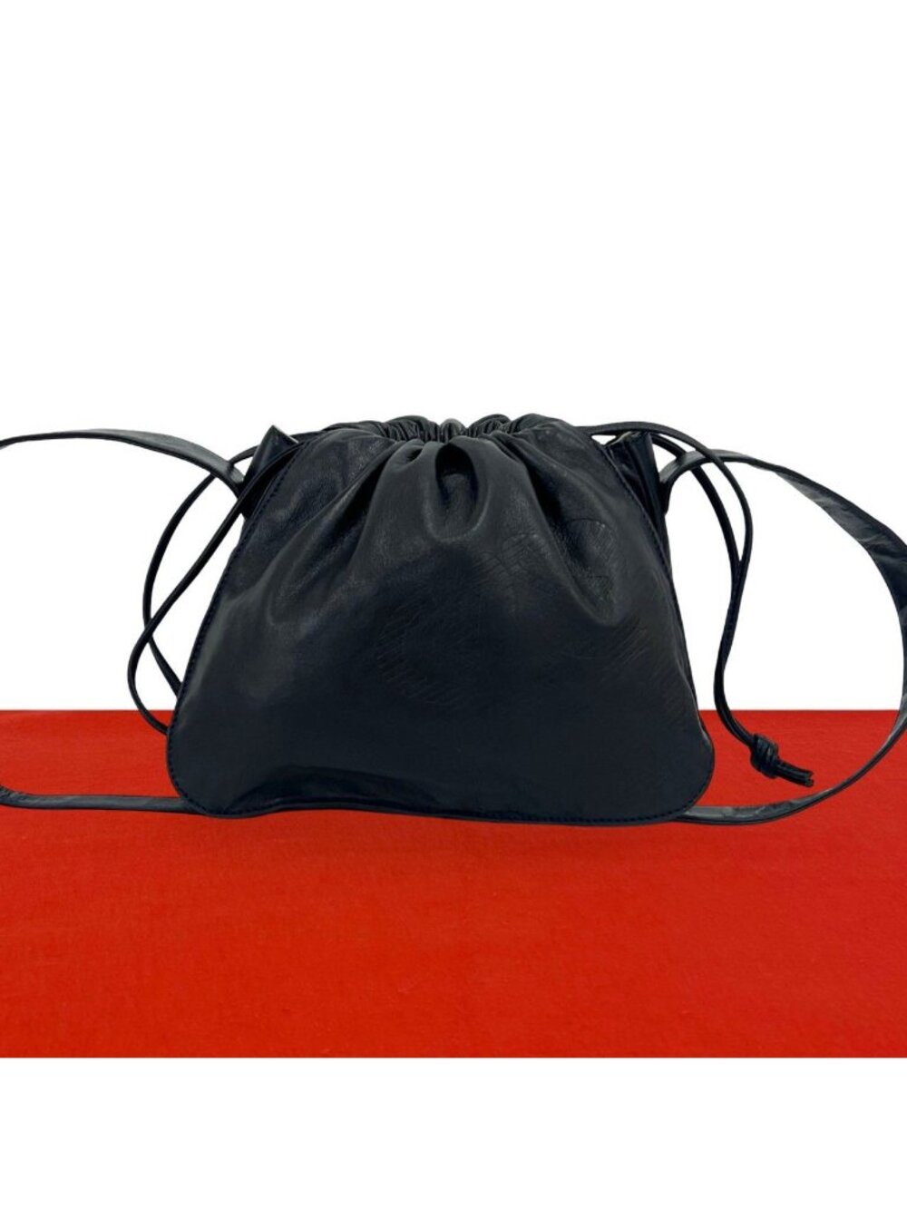 Loewe Vintage Anagram Logo Nappa Leather Drawstring Shoulder Bag Pochette Dark